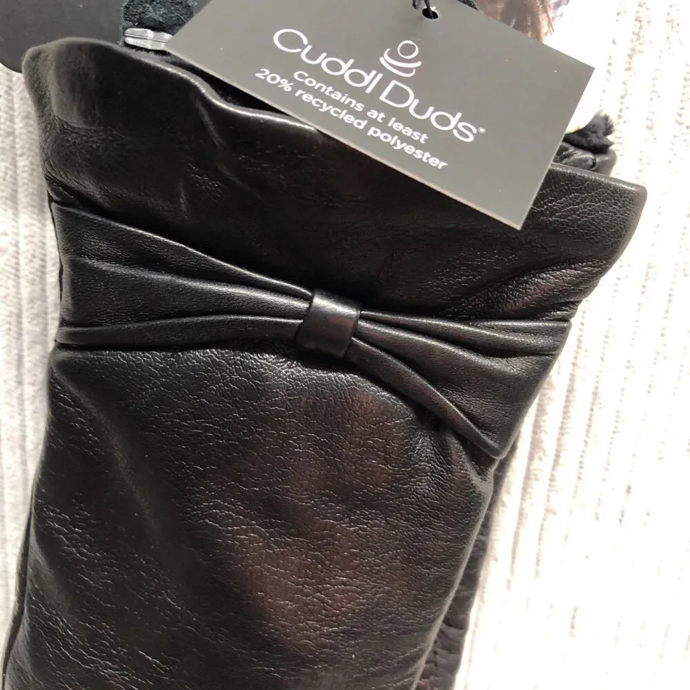 Cuddl Duds Touch Screen Compatible Leather Gloves Small Black NWT